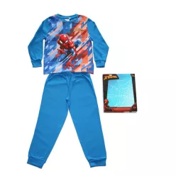   Dłama cienka bawełniana piżama dziecięca - Spiderman - wzorem abstrakcyjnym - Jersey - średni niebieski - 128