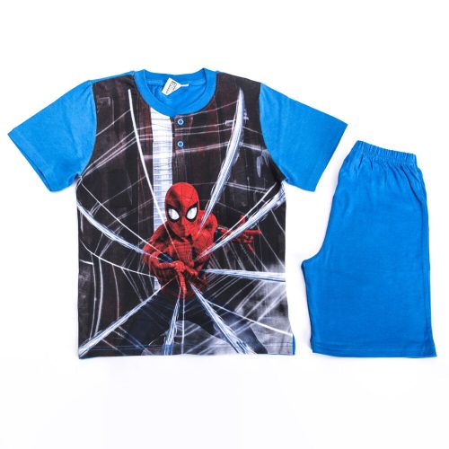 Krótki bawełniany piżama dziecięcy z krótkim rękawem - Spiderman - średnio-niebieski - 134