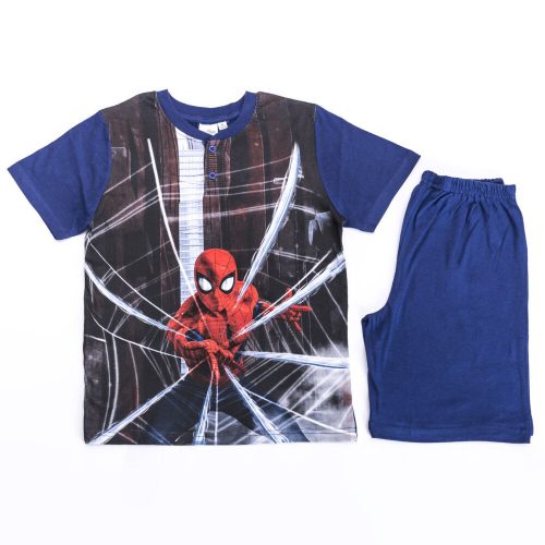 Krótki bawełniany piżama dziecięcy z krótkim rękawem - Spiderman - granatowy - 134