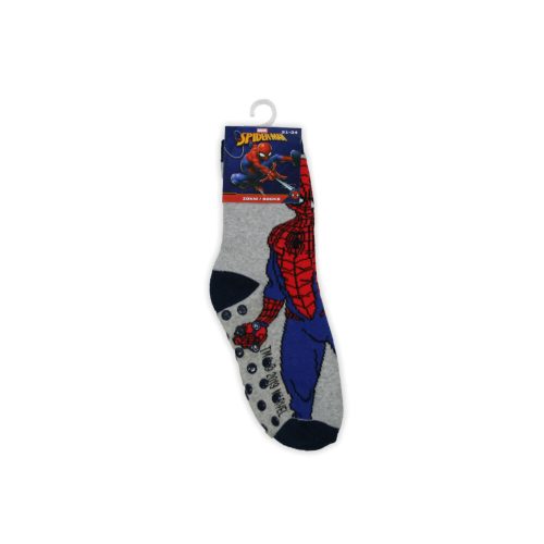 Antypoślizgowe skarpetki dziecięce - Spider-Man - pluszowa - szaro-niebieska - 27-30