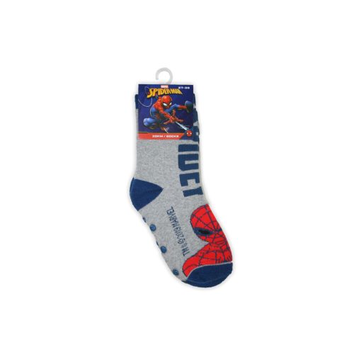 Antypoślizgowe skarpetki dziecięce - Spider-Man - pluszowa - Spider-Man - szara - z napisem Spidey - 27-30