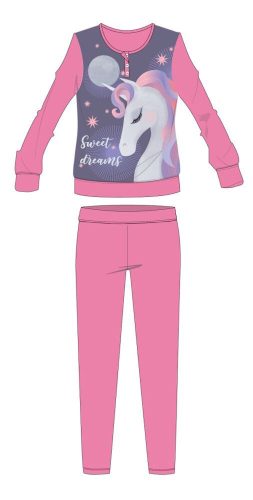 Jednorożec zimowa bawełniana piżama dziecięca - piżama interlockowa - z napisem Sweet Dreams - różowa - 128