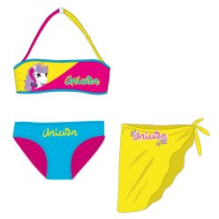   Unicorn strój kąpielowy zestaw - bikini + spódnica dziewczęcy - różowy-turkusowy-żółty - 104