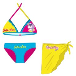   Unicorn strój kąpielowy zestaw - bikini z trójkątnym górnym + spódnica dziewczęcy - turkusowy-różowy-żółty - 128