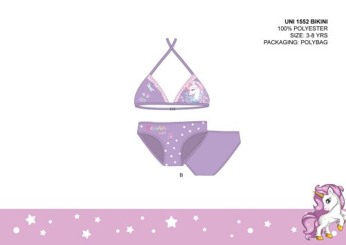 Jednoczęściowy strój kąpielowy dla dziewczynek z jednorożcem - bikini z górną częścią w kształcie trójkąta - jasnofioletowy - 98