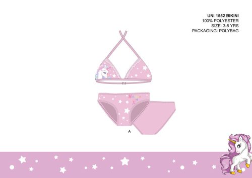 Jednoczęściowy strój kąpielowy dla dziewczynek z jednorożcem - bikini z górną częścią w kształcie trójkąta - jasnoróżowy - 116