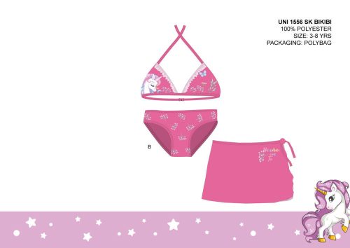 Unicorn strój kąpielowy zestaw dziewczęcy - bikini z trójkątnym górnym + spódnica - różowy - 104
