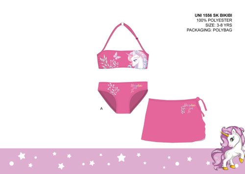 Unicorn strój kąpielowy zestaw dziewczęcy - bikini + spódnica - różowy - 128