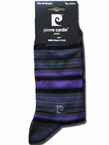 Męskie skarpety do garnituru merceryzowane - bawełniane skarpety do kostki - 41-45 - w paski - Pierre Cardin
